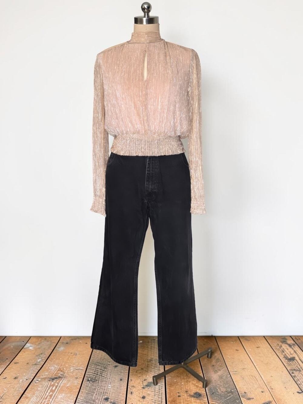 Shinestar Gold Shimmer Metallic Romantic Top  L
